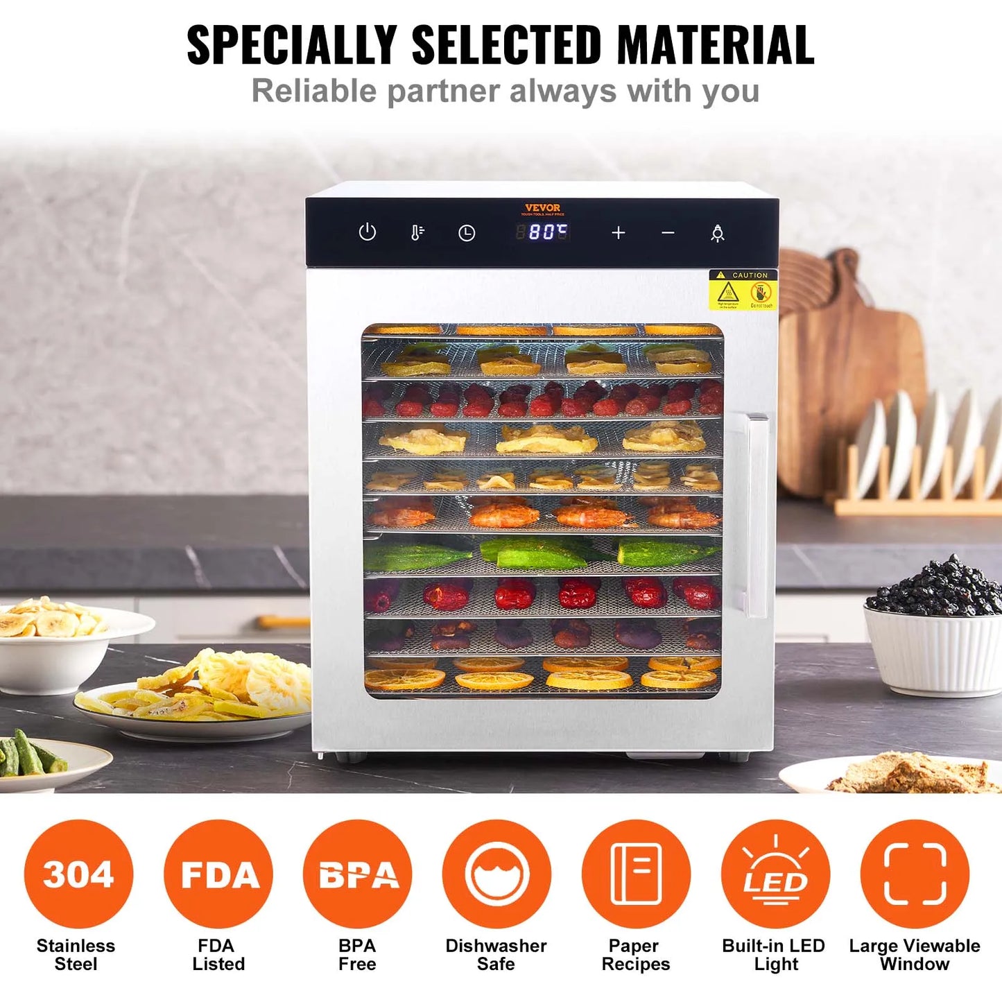 10 Trays Food Dehydrator Stainless Steel