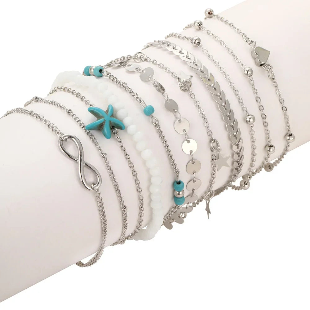 20 Pcs/Set Bohemian Twisted Snake Chain Anklet