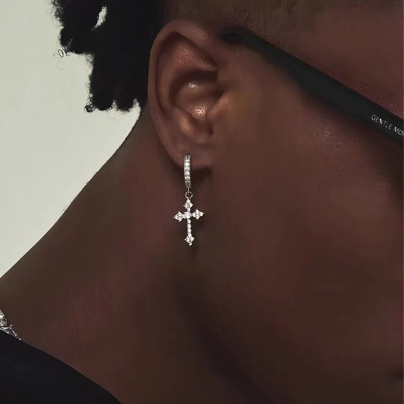 Classic Cross Point-Drill Crystal Color Earrings
