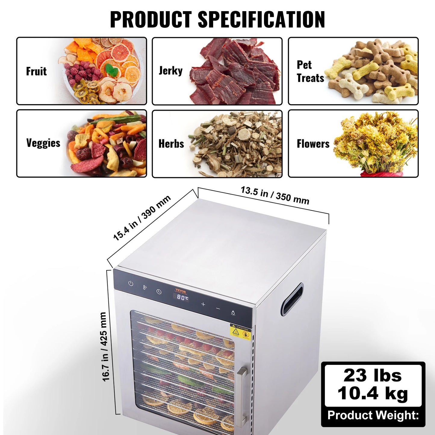 10 Trays Food Dehydrator Stainless Steel
