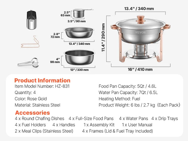 4 Pack Chafing Dish Buffet Set