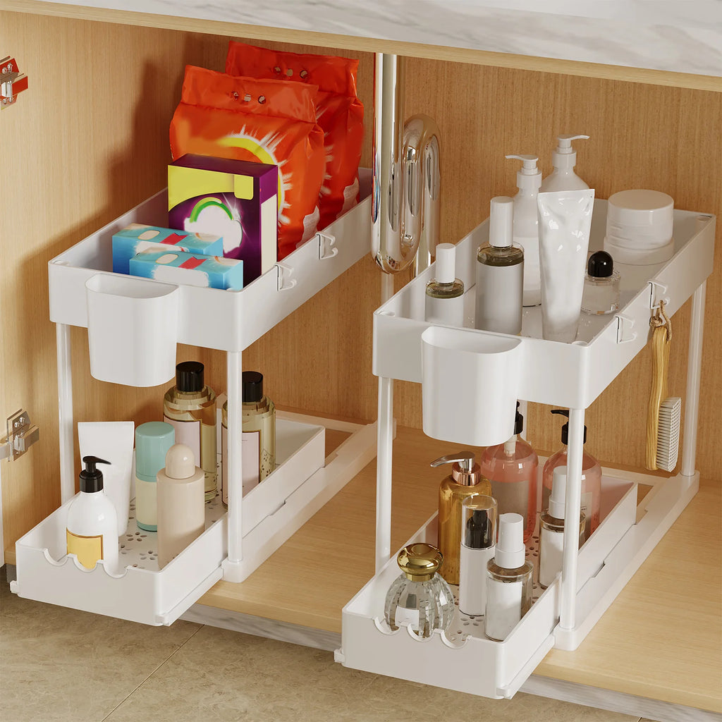 2Pcs 2-Tier Sliding Cabinet Organizer