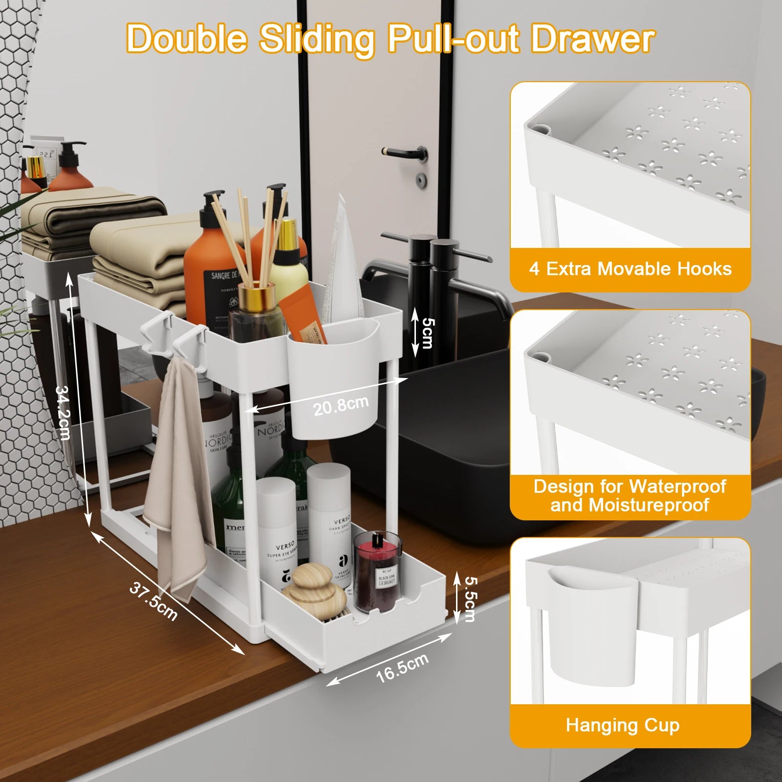 2Pcs 2-Tier Sliding Cabinet Organizer