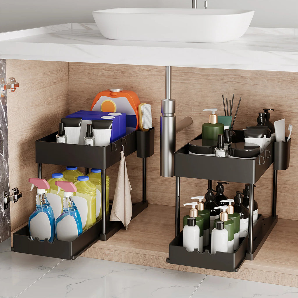 2Pcs 2-Tier Sliding Cabinet Organizer