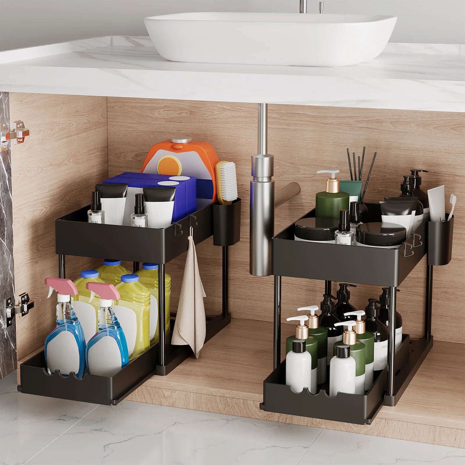 2Pcs 2-Tier Sliding Cabinet Organizer