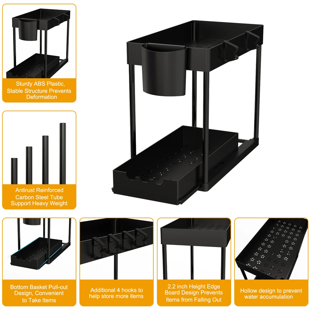 2Pcs 2-Tier Sliding Cabinet Organizer