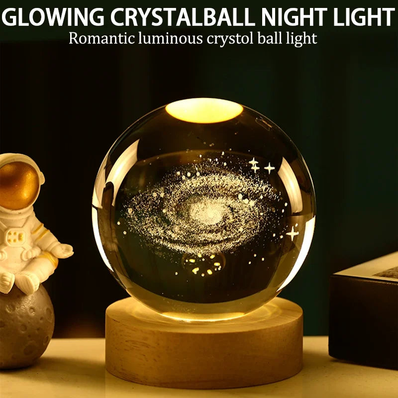 USB Night Light LED Crystal Ball 3D Moon Planet