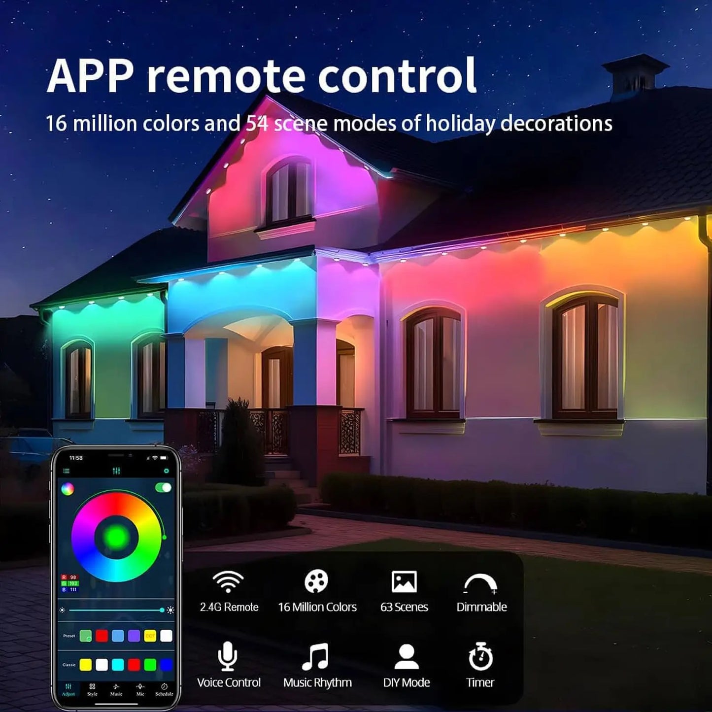 100FT 60 LEDs Permanent Outdoor Lights