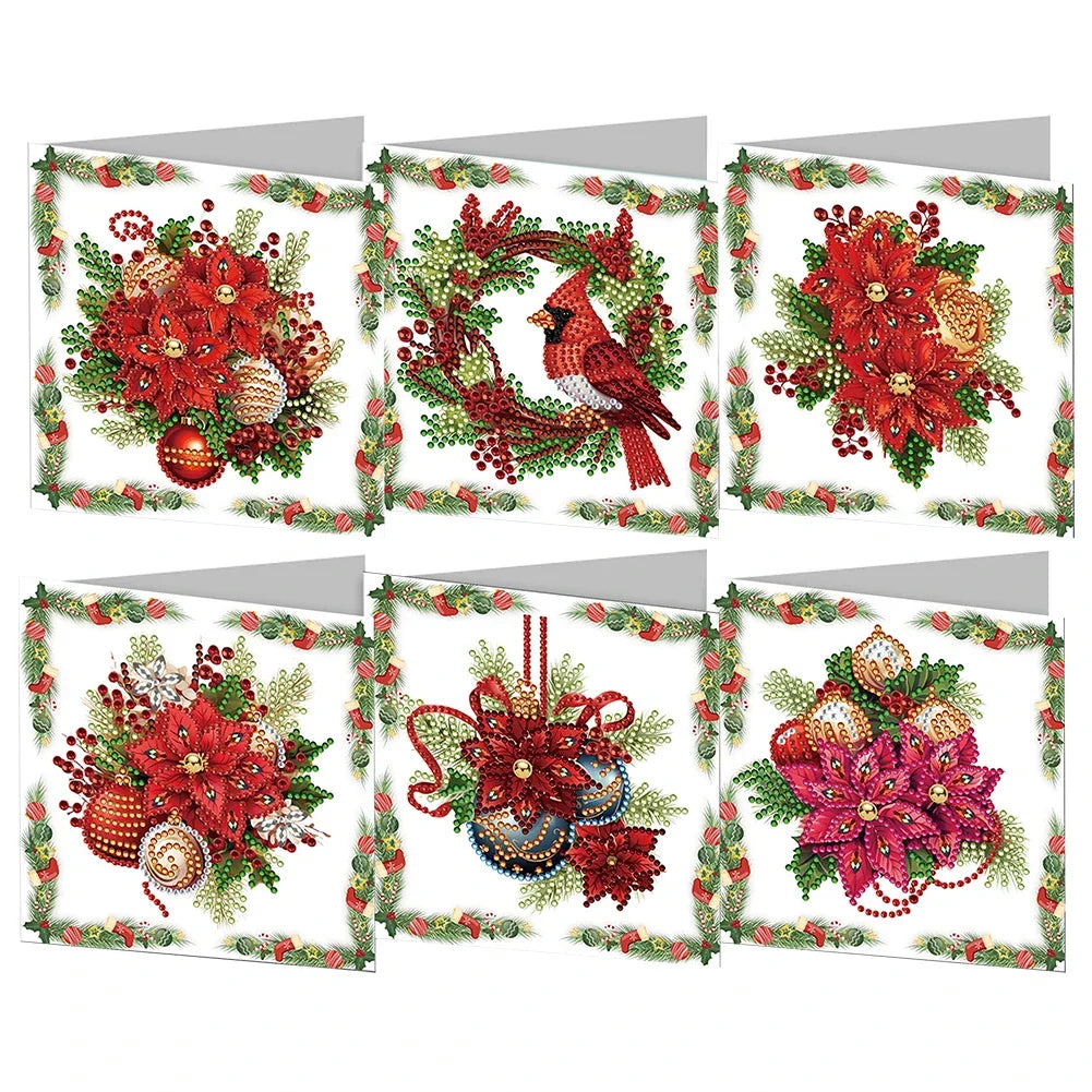 6Pcs Christmas Candle Diamond Handmade Card Rhinestone Painting Card Kit