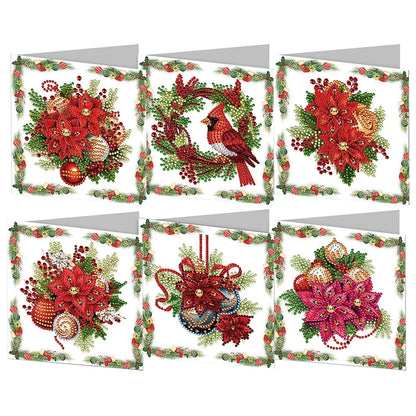 6Pcs Christmas Candle Diamond Handmade Card Rhinestone Painting Card Kit