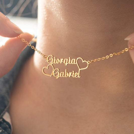 Custom Couple Name Hearts Necklace