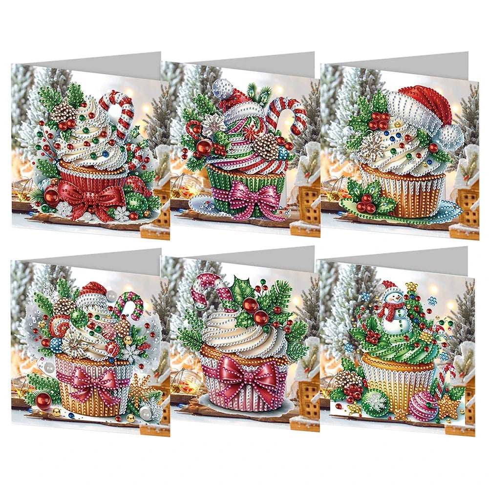 6Pcs Christmas Candle Diamond Handmade Card Rhinestone Painting Card Kit