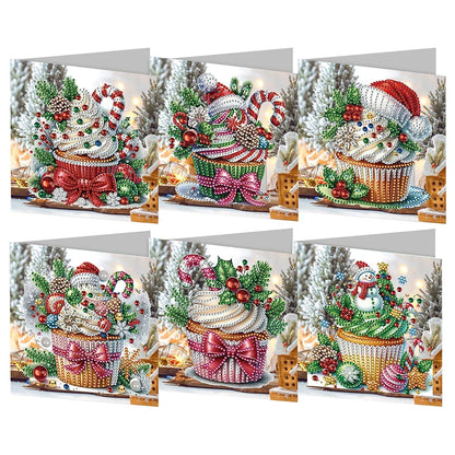 6Pcs Christmas Candle Diamond Handmade Card Rhinestone Painting Card Kit