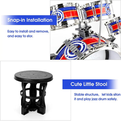 Mini Jazz Drum Set 6 Drums with Stool