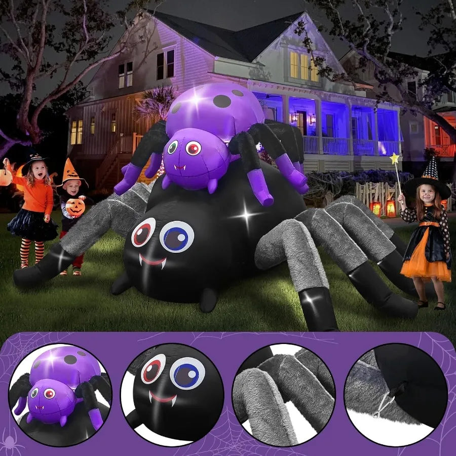 Halloween Inflatable Spider Outdoor Decorations with Builtin LEDs for Halloween Holiday Outdoor Indoor Garden Lawn Yard Party D