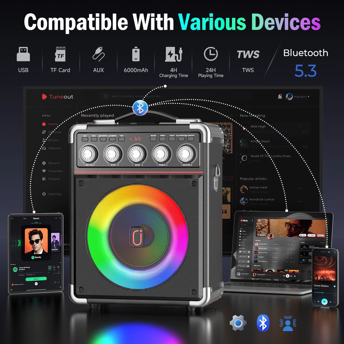 Karaoke Speaker, Bluetooth Speaker with 2 Microphones