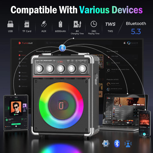 Karaoke Speaker, Bluetooth Speaker with 2 Microphones