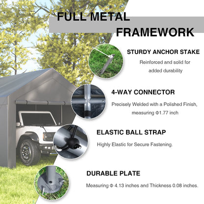 Grezone 10 x 20 ft Outdoor Canopy Carport Portable Car Tent Garage