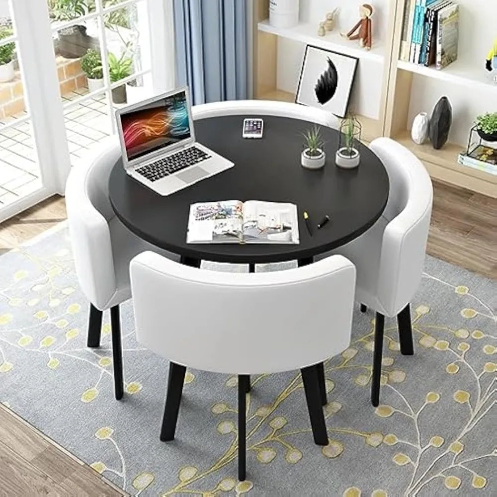 "4-PC Dining Set - Square/Round Table & 4 Chairs, Modern for Kitchen/Office/Conference Room"