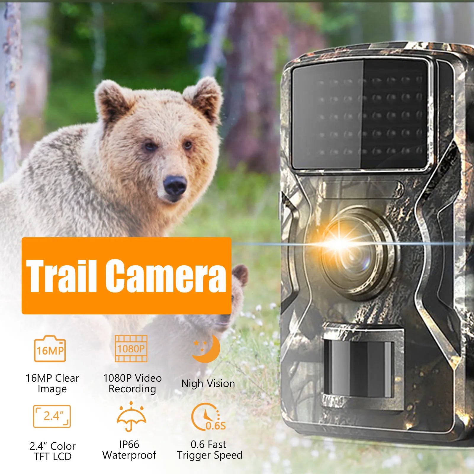 1080P Hunting Camera 2.0in LCD 16MP Infrared Night Vision