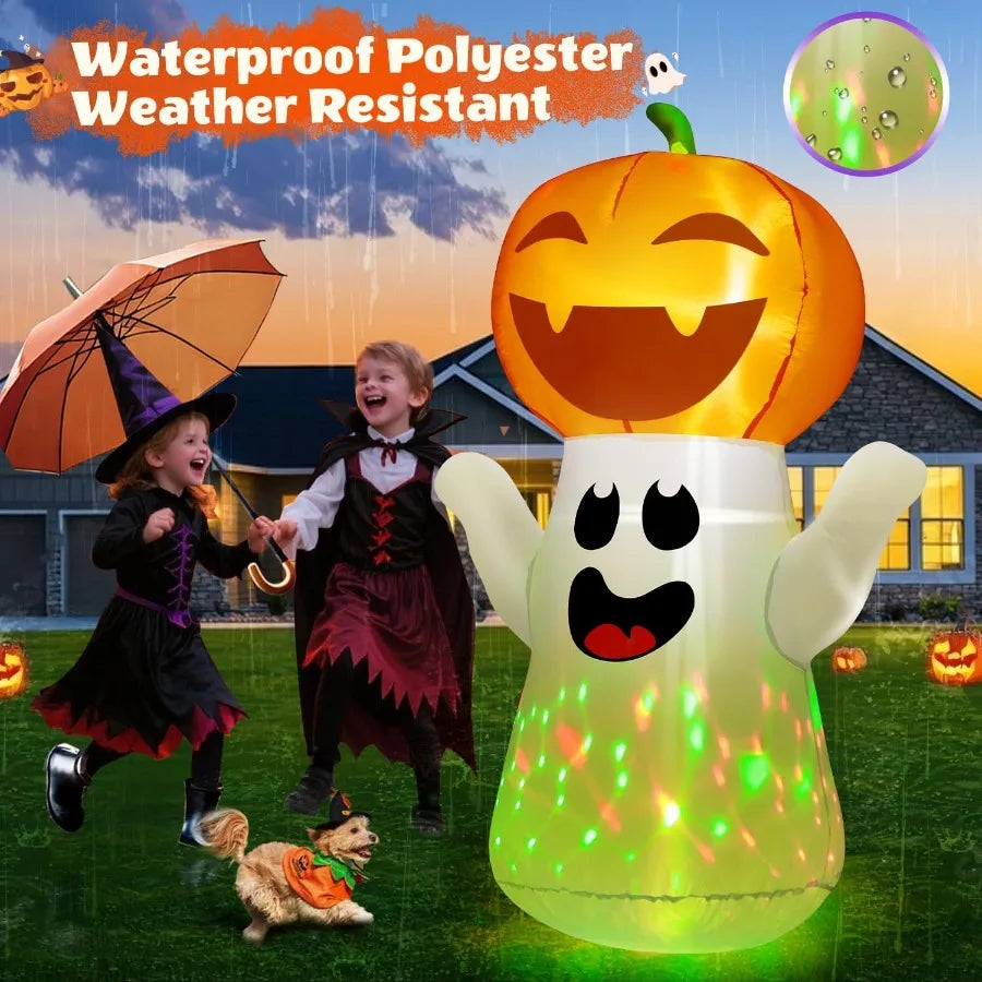 5FT Halloween Inflatables Pumpkin Ghost with Builtin 3Pattern Colorful Flashing Light for Indoor Outdoor Home Holiday Party Yar
