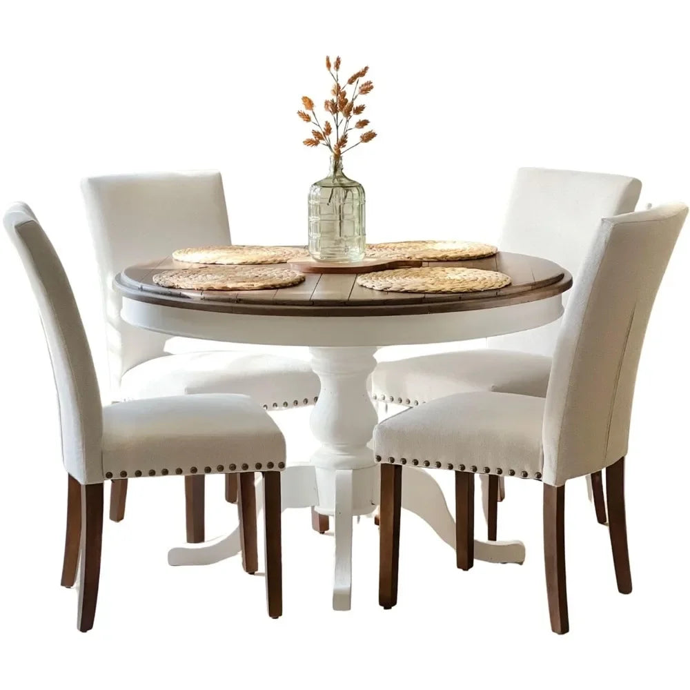 Upholstered Parsons Dining Chairs Set of 4, Fabric Dining Room Kitchen Side Chair with Nailhead Trim and Wood Legs