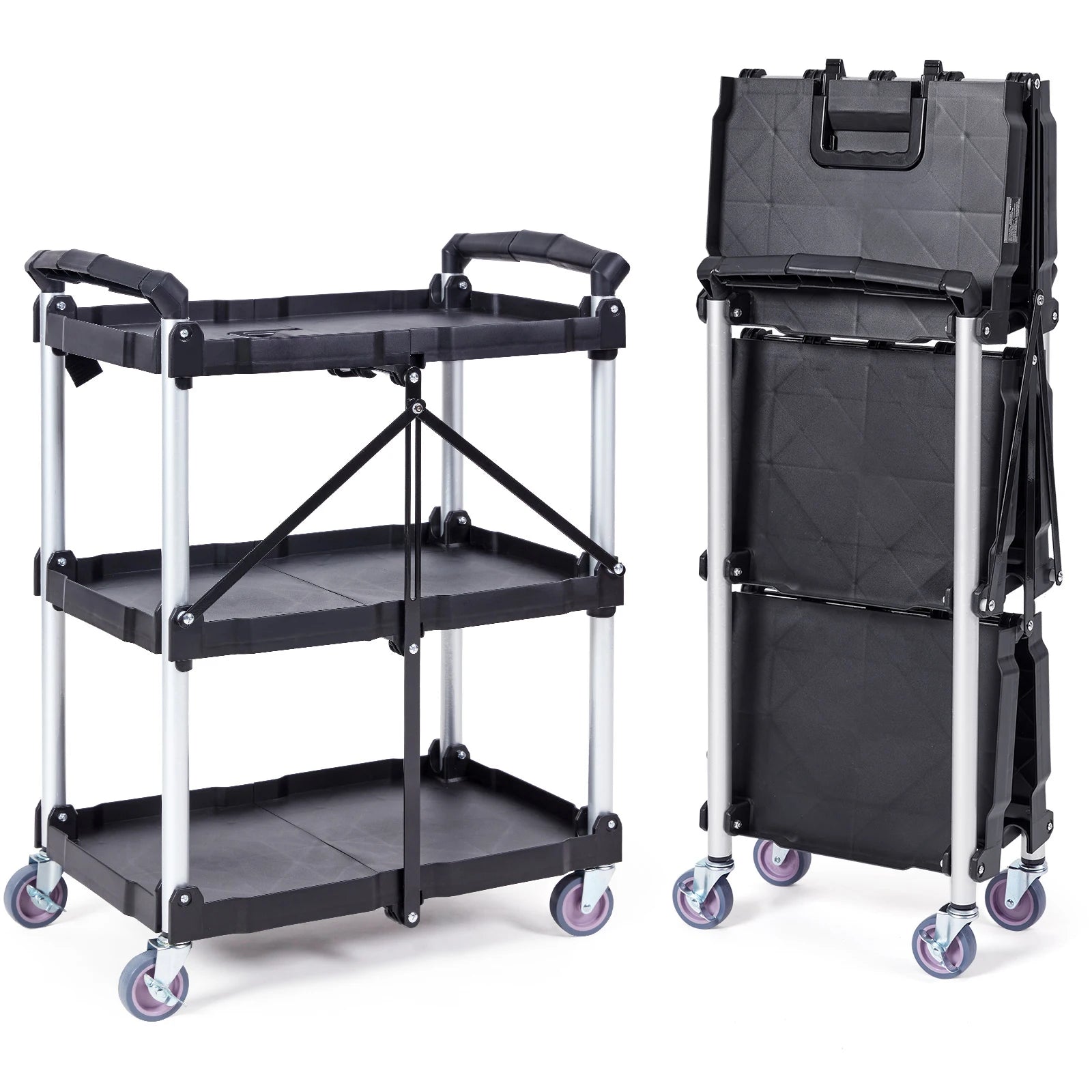 3 Tier Folding Rolling Utility Cart