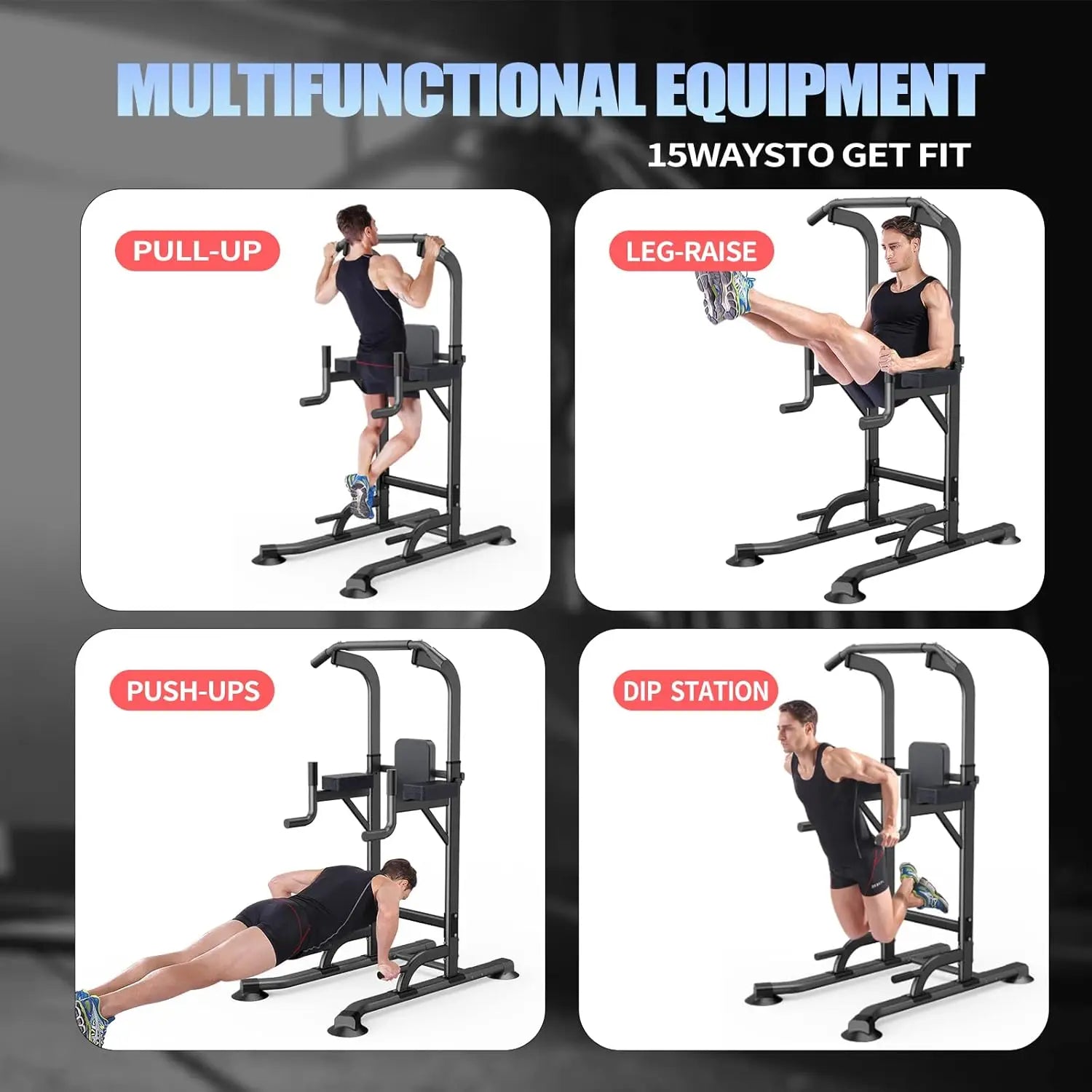 Adjustable Height Pull Up & Dip Station Multi-Function Home Strength Training
