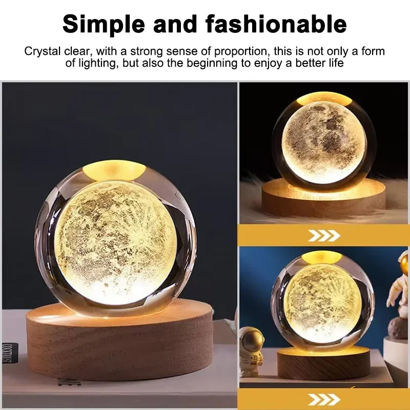 USB Night Light LED Crystal Ball 3D Moon Planet