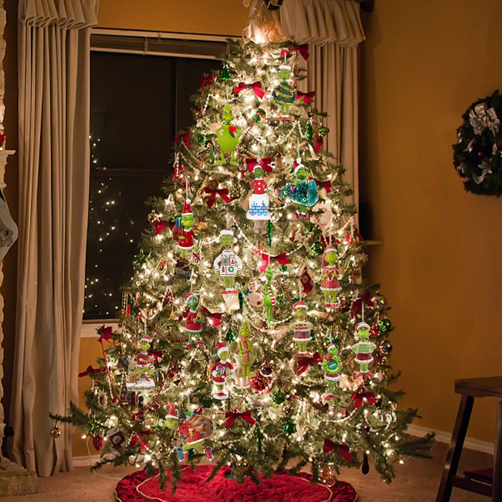 18Pcs 2D Acrylic Christmas Tree Green Monsters