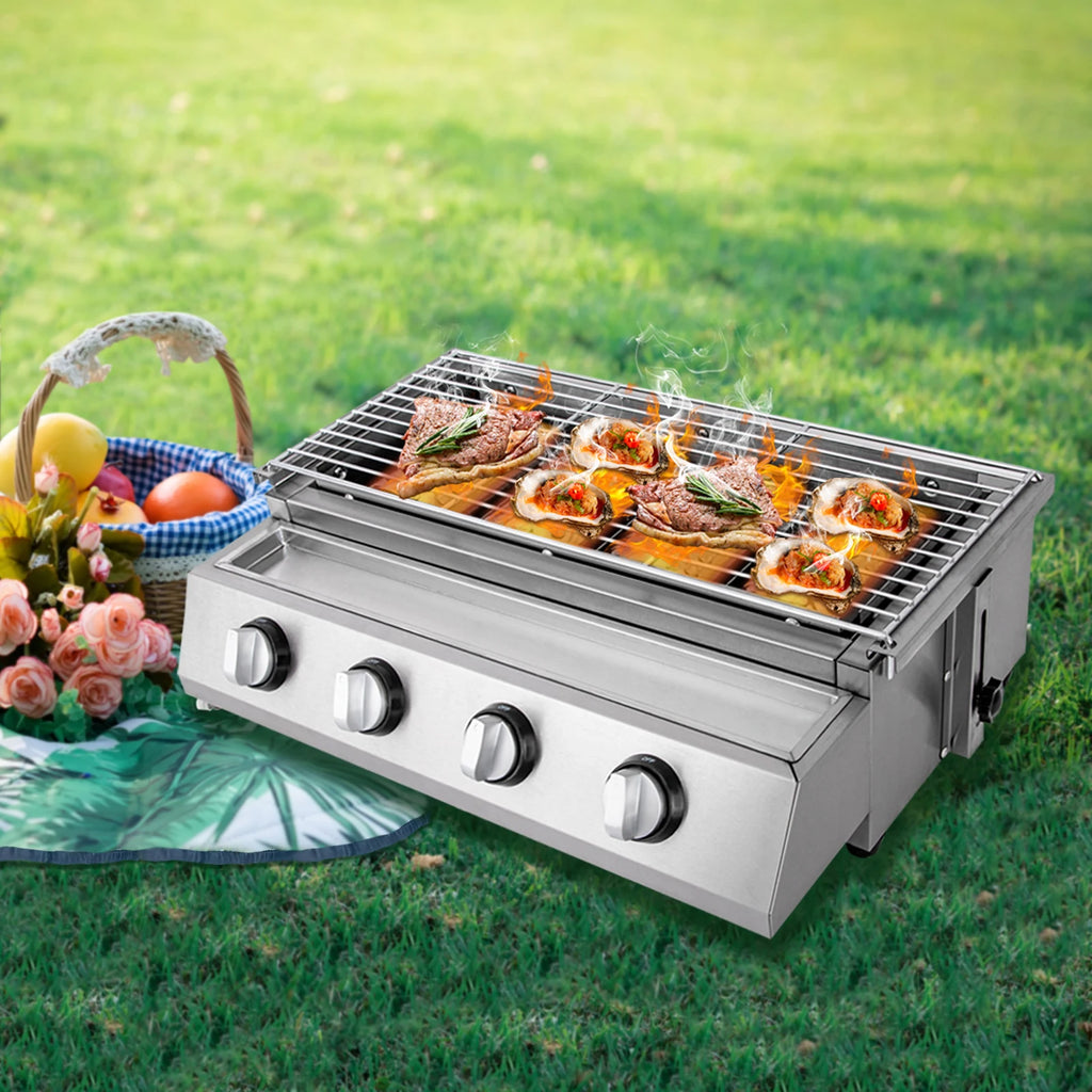 Stainless Steel Smokeless Barbecue Grill 4 Burners LPG