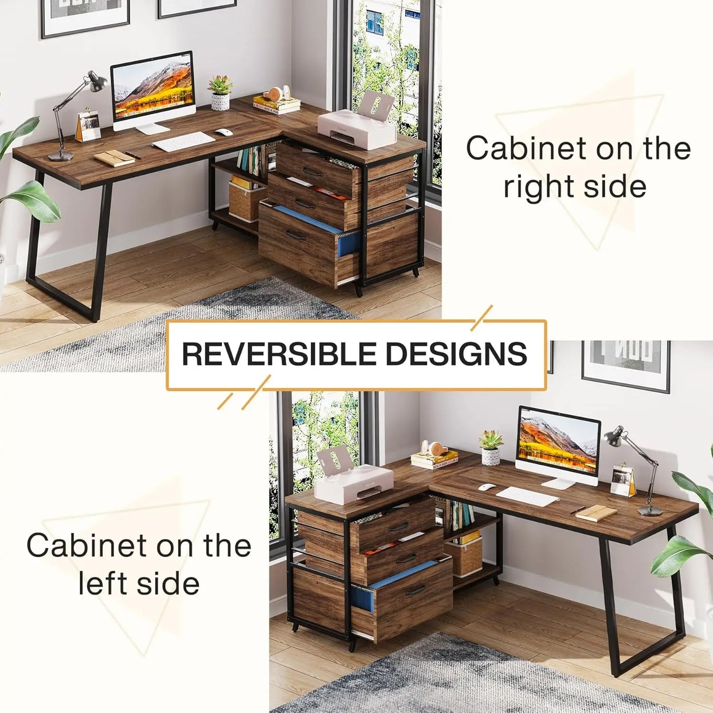 L-Shaped Computer Desk with 3 Drawers