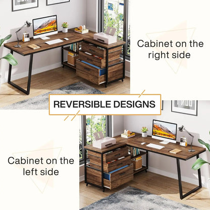 L-Shaped Computer Desk with 3 Drawers
