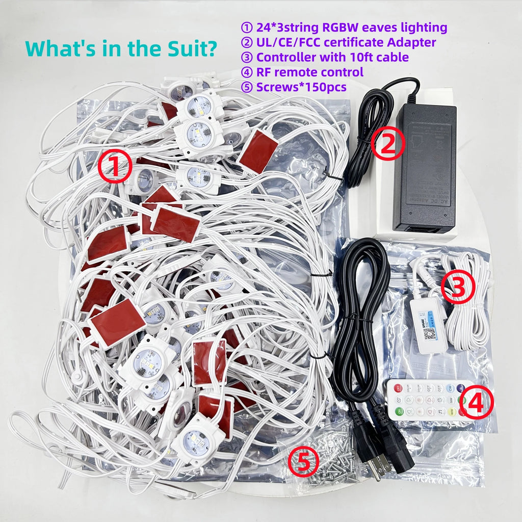 108FT Smart RGBW LED Permanent Outdoor Eave Lights