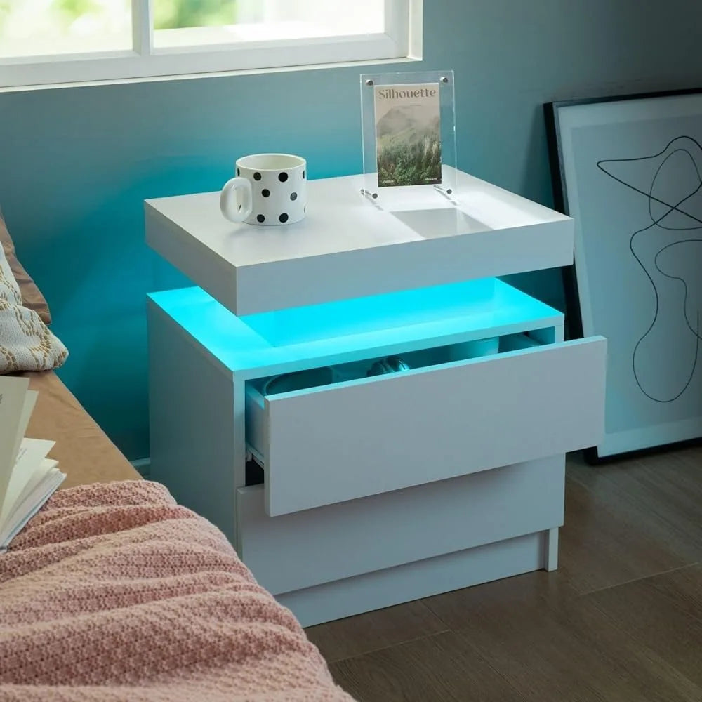 LED Nightstand Set of 2 with 2 Drawers