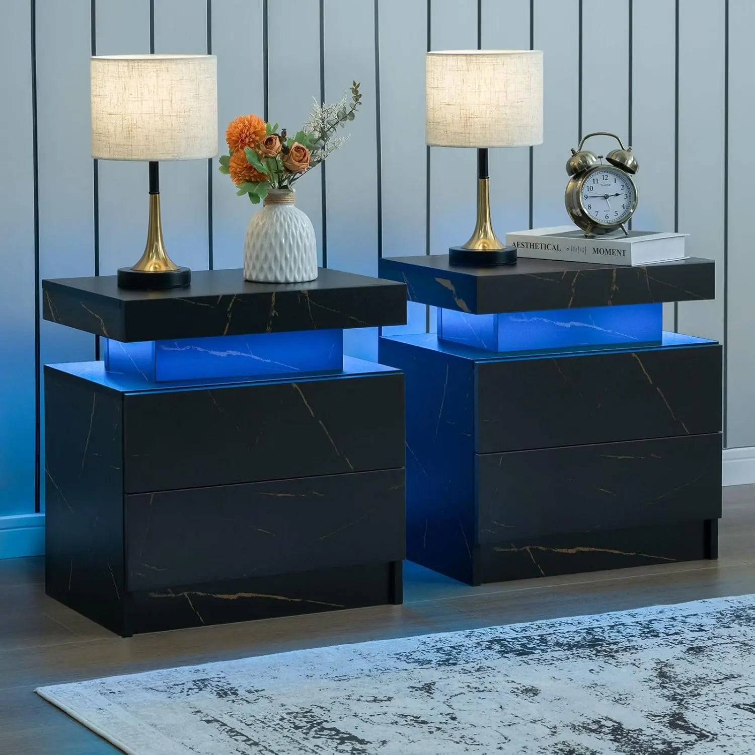 LED Nightstand Set of 2 with 2 Drawers