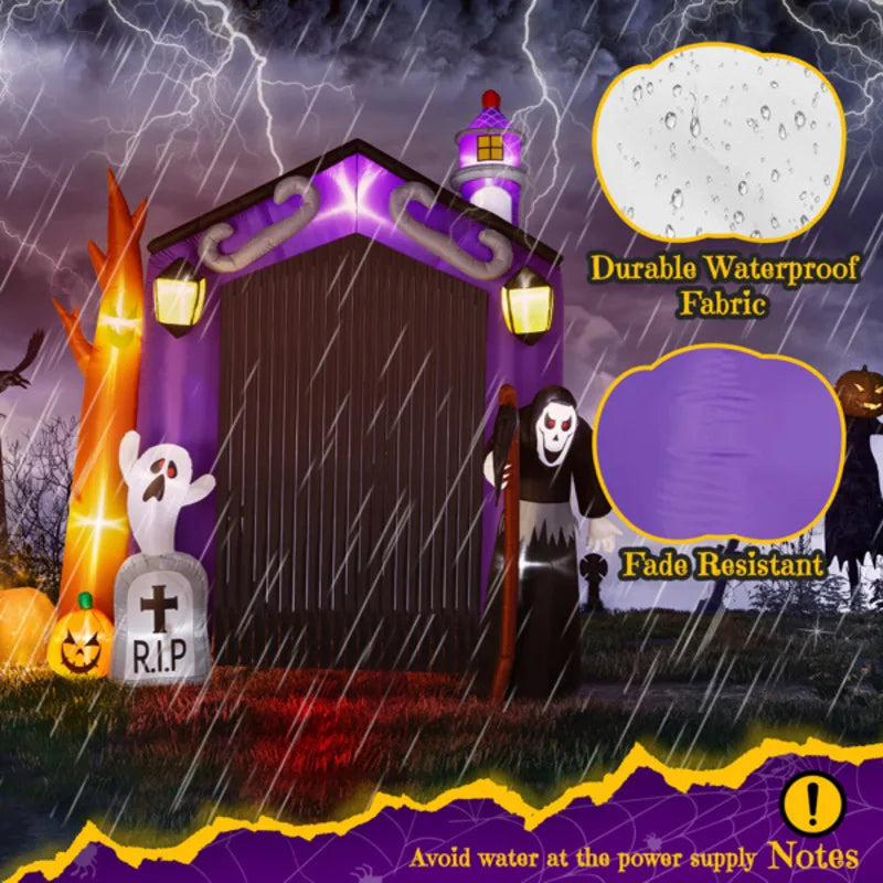 Inflatables Haunted House Castle Archway Outdoor Decorations, Scary Giant Grim Reaper Blow Up Ghost Decorations Holiday Party