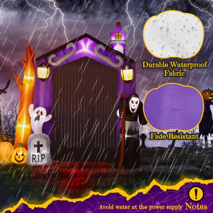 Inflatables Haunted House Castle Archway Outdoor Decorations, Scary Giant Grim Reaper Blow Up Ghost Decorations Holiday Party
