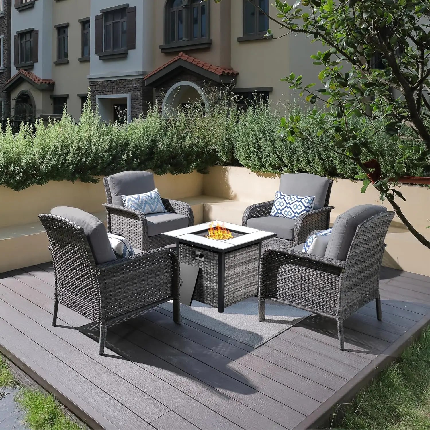 4 Pieces Patio Furniture Set with 30" Fire Pit Table