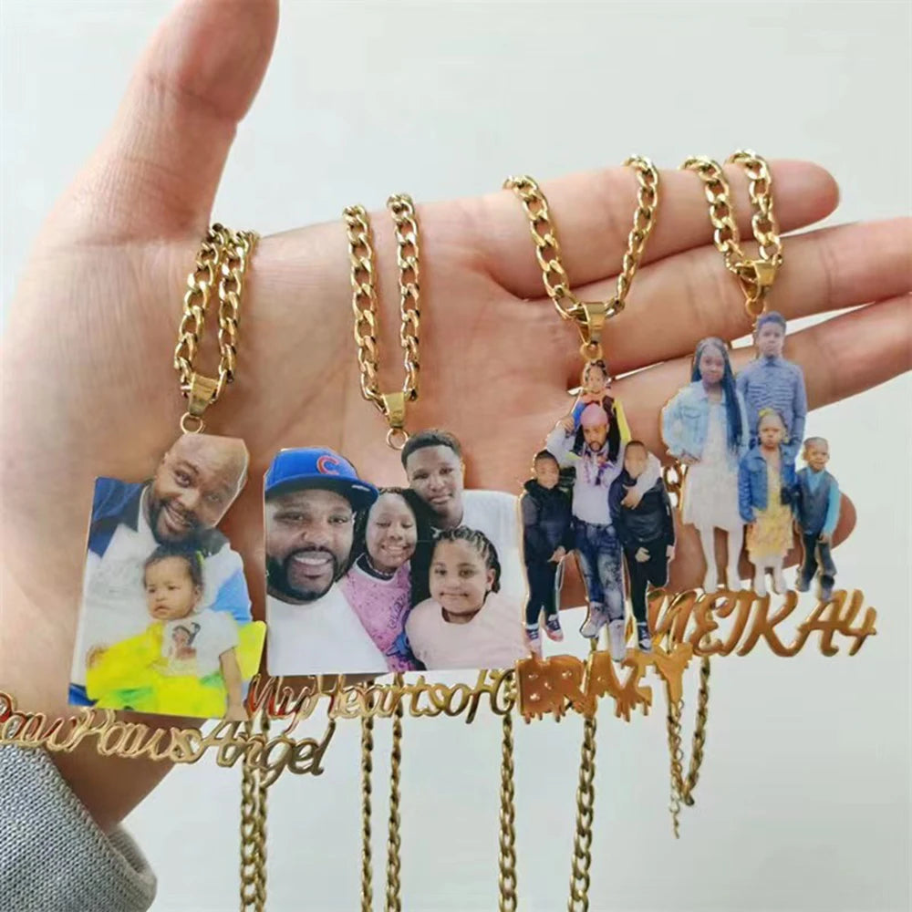 Personalized Colorful Portrait Name Pendant Necklace Custom Name