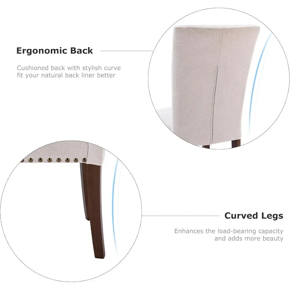 Upholstered Parsons Dining Chairs Set of 4, Fabric Dining Room Kitchen Side Chair with Nailhead Trim and Wood Legs