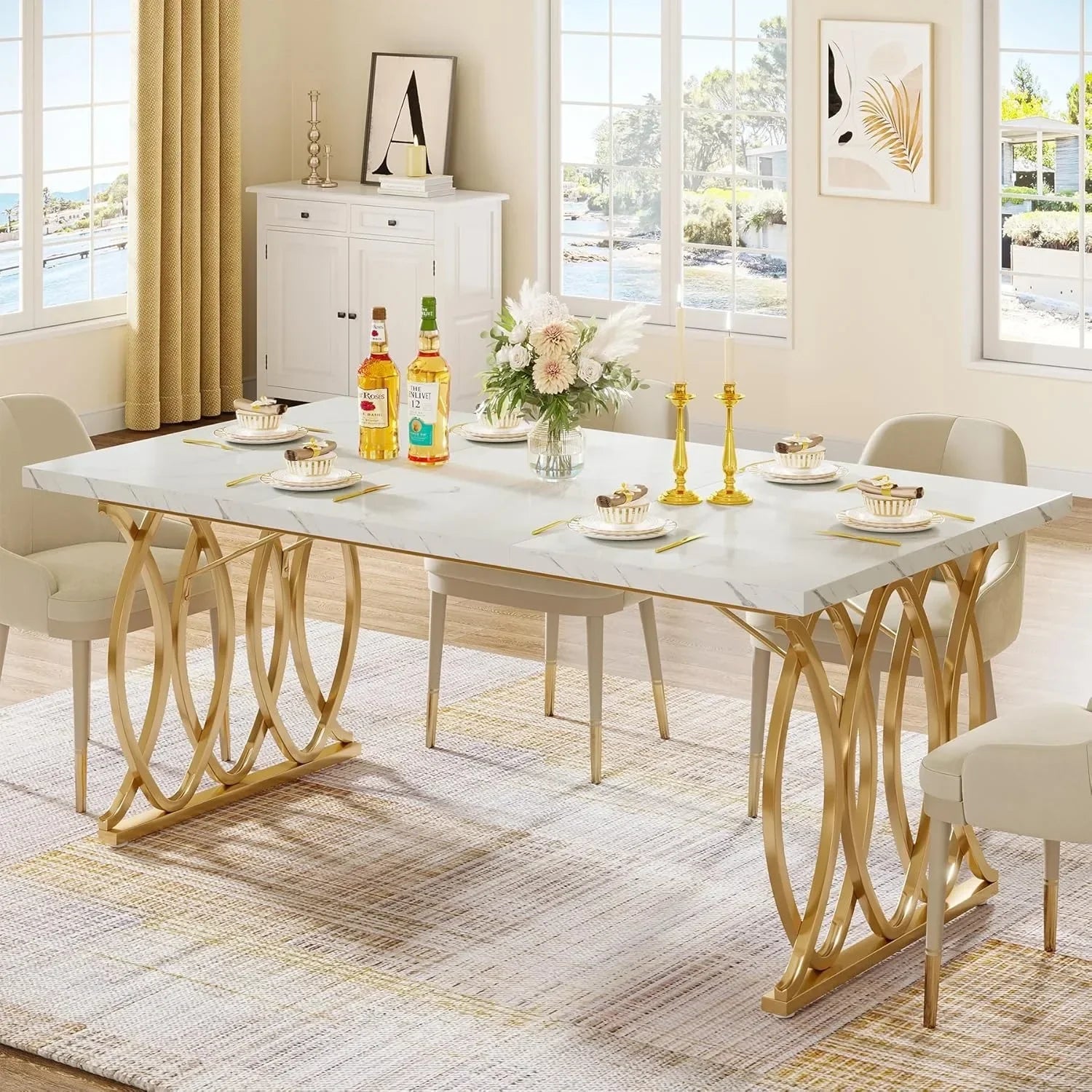 Modern Dining Table, 63" Large Kitchen Table for 4-6 People