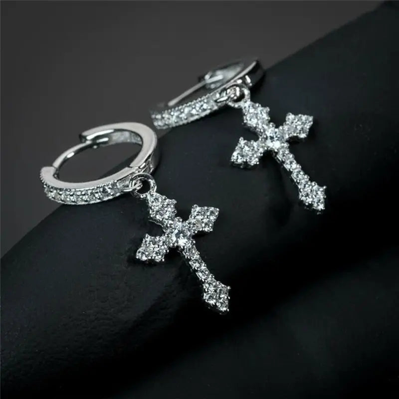 Classic Cross Point-Drill Crystal  Color Earrings