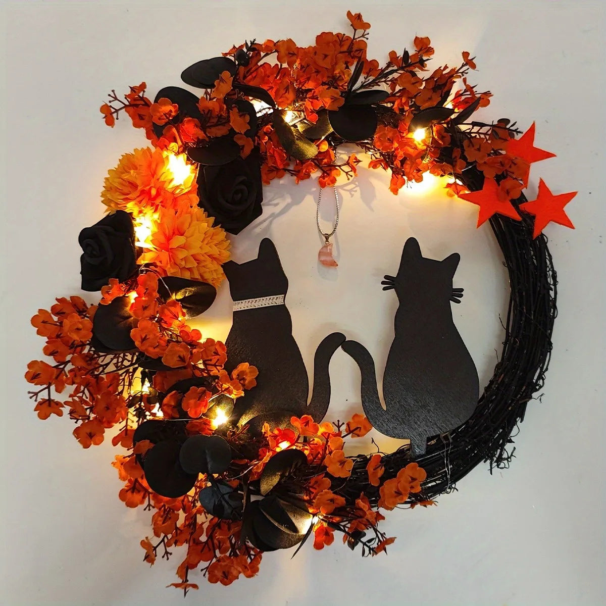 Black Cat Wreath Halloween Decor for Home
