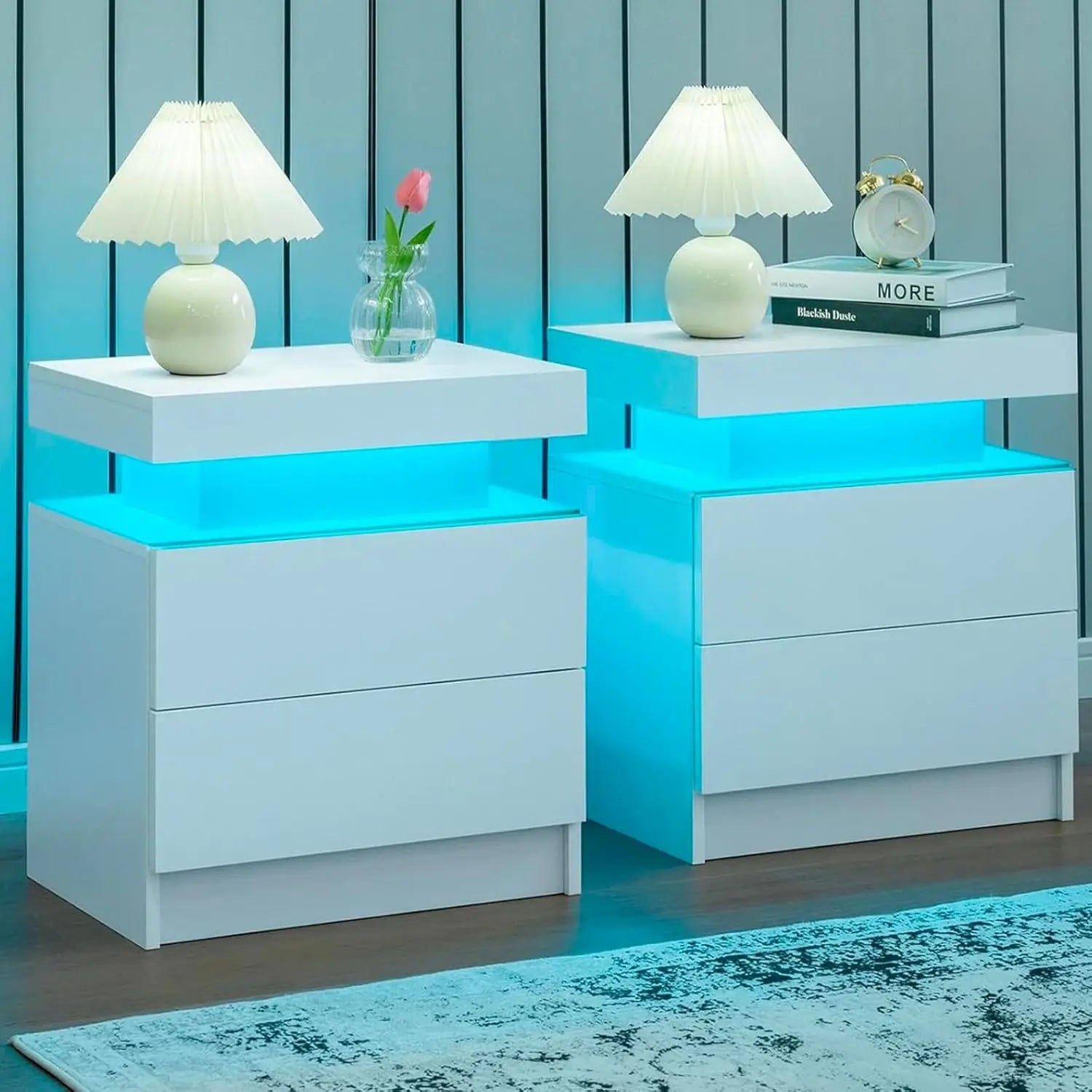 LED Nightstand Set of 2 with 2 Drawers