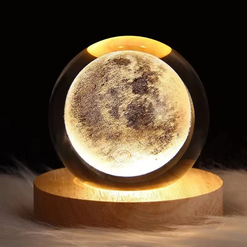 USB Night Light LED Crystal Ball 3D Moon Planet