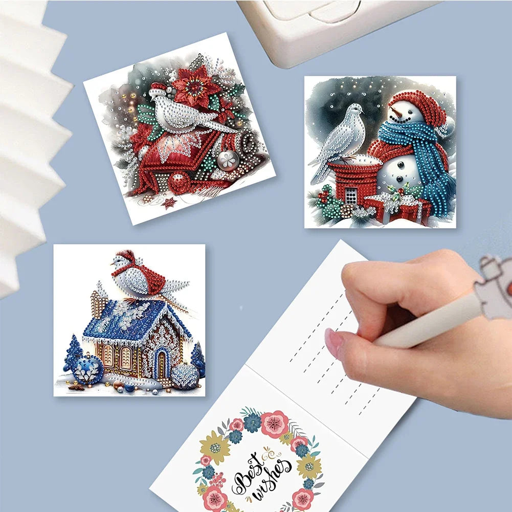 6Pcs Christmas Candle Diamond Handmade Card Rhinestone Painting Card Kit