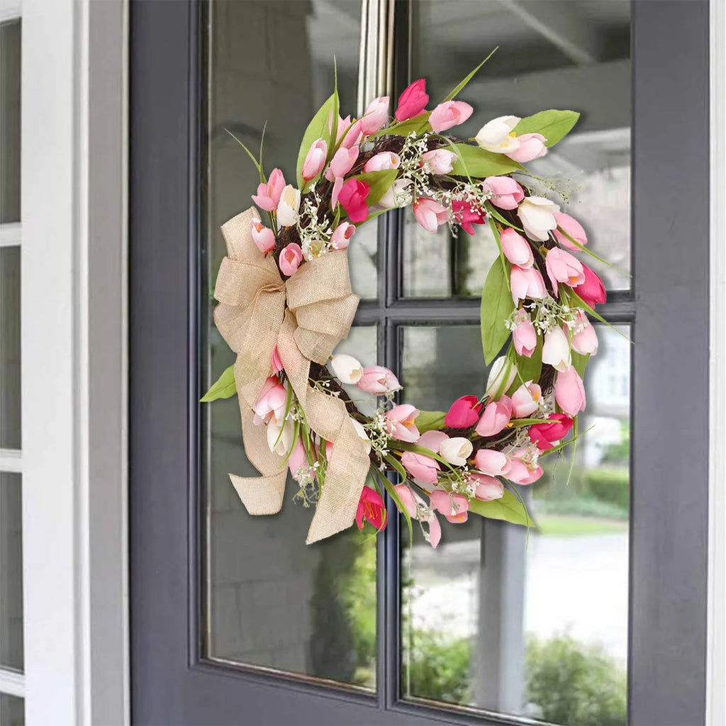 Valentine's Day Wreath, 17.7in Spring Summer Tulip Wreath