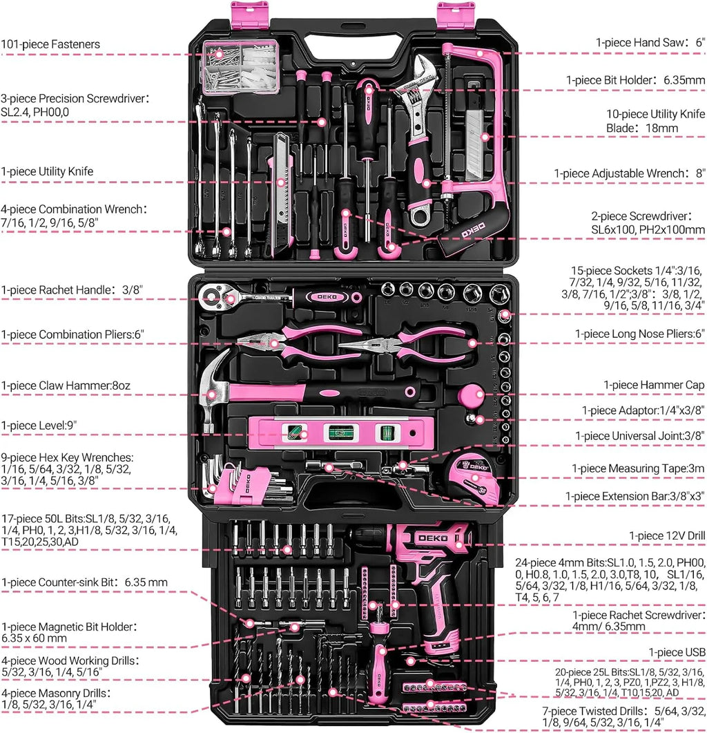 Home Mechanic Toolbox with 12V Power Cordless Drill