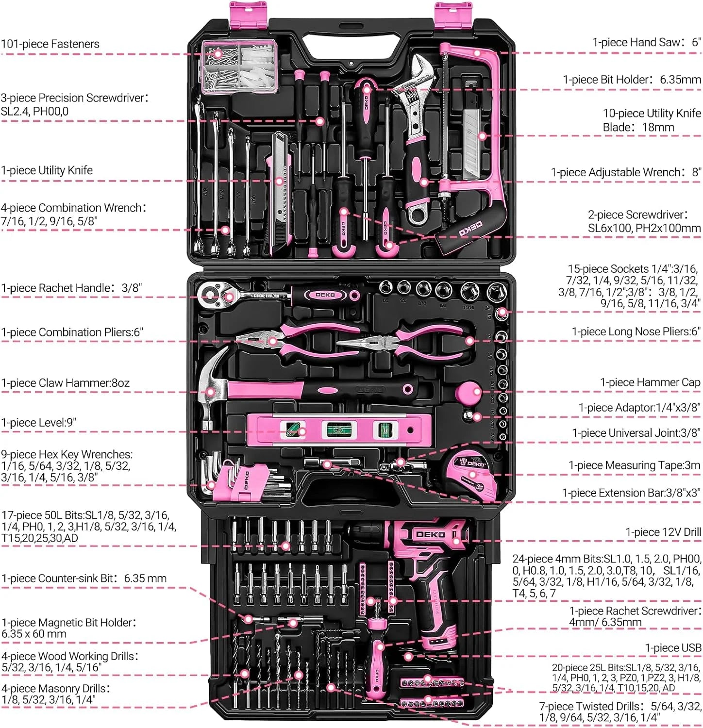 Home Mechanic Toolbox with 12V Power Cordless Drill